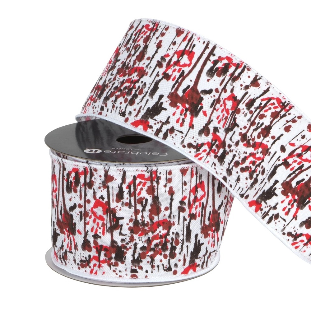 Celebrate It 2.5" x 20ft. Black & Red Blood Wired Taffeta Halloween Ribbon